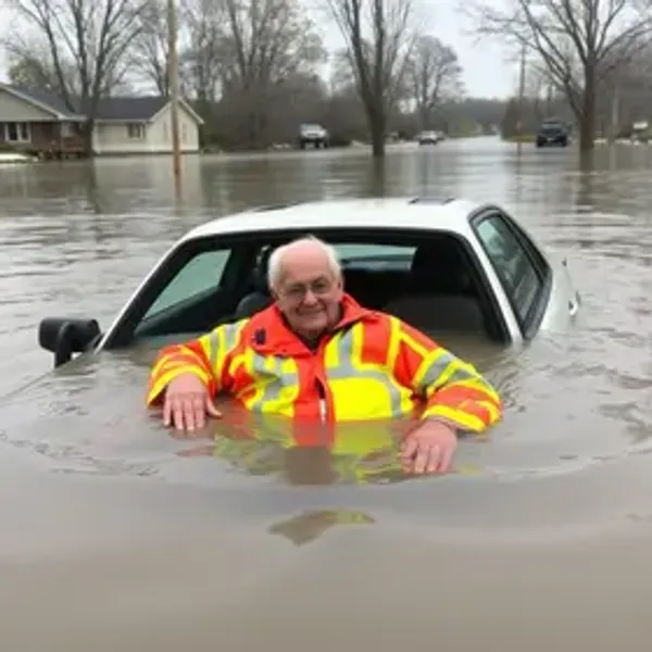 Homem de 82 anos � resgatado de carro submerso em alagamento...